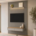 Ver imagem 4 de Painel Ripado para TV 75 pol com Bancada Orgânica e Prateleira LED 180cm Slats L05 Tauari Gris