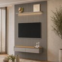Ver imagem 3 de Painel Ripado para TV 75 pol com Bancada Orgânica e Prateleira LED 180cm Slats L05 Tauari Gris
