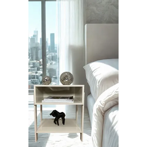 Mesa de Cabeceira Off-white com Nicho e Prateleira Inferior