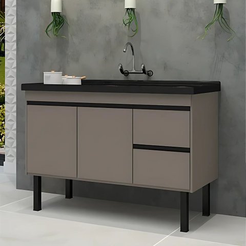 Gabinete de Cozinha Balcão 2 Portas 2 Gavetas 111cm 100% Mdf:cinza