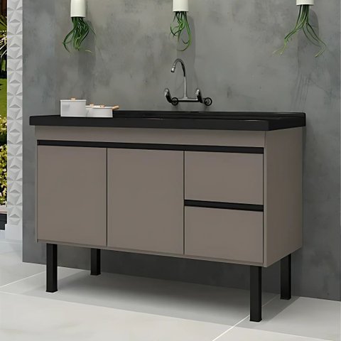 Gabinete de Cozinha Balcão 2 Portas 2 Gavetas 111cm 100% MDF:Cinza