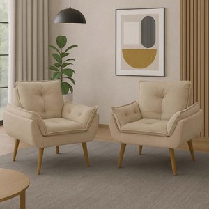 Kit 2 Poltronas Decorativas Opala Recepção Luxo Confortável