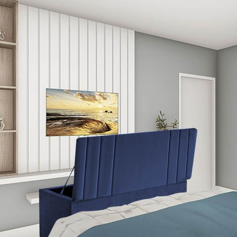 Caldadeira Baú Recamier Solteiro 100CM Grécia Courino Azul Marinho - D A DECOR