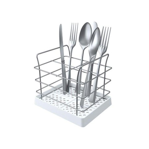 Porta Talheres em Aço com Fundo em Plástico - Stolf Branco