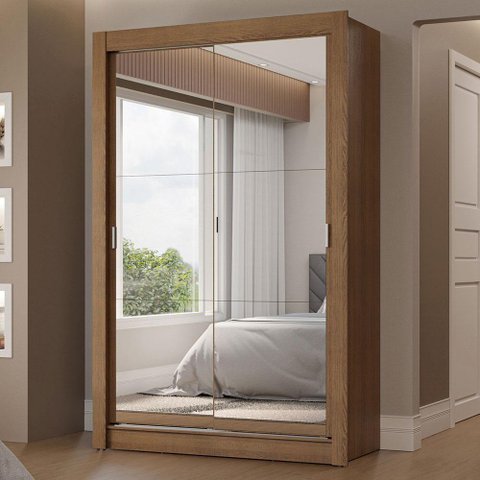 Guarda-roupa Solteiro 2 Portas de Correr com Espelhos 2 Gavetas Rustic Vivare Madesa Rustic