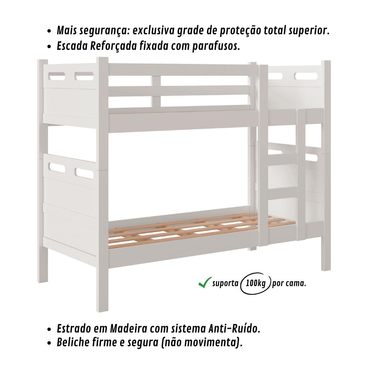 Beliche com Cama Auxiliar Jaspe Treliche Mdf Cor:branco - 3