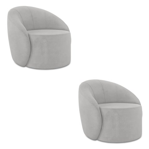 Poltrona Decorativa Orgânica Giratória Kit 2 Lua Suede Cinza D03 - D'Rossi