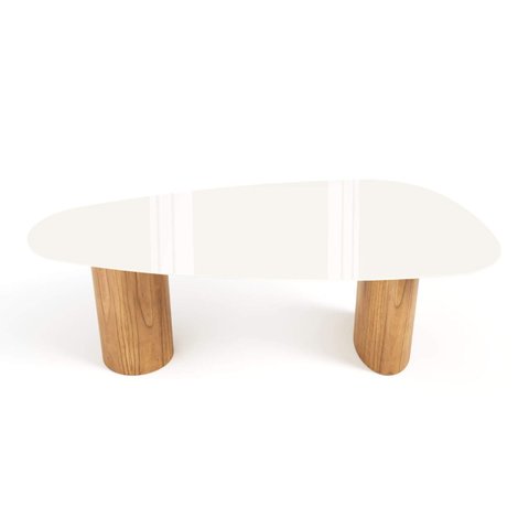 Mesa de Jantar Orgânica Breeze 2,20 X 1,20m 8 Lugares Base Mel Tampo Vidro Off White