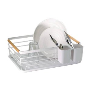 Escorredor Metal com Madeira Branco Tuut