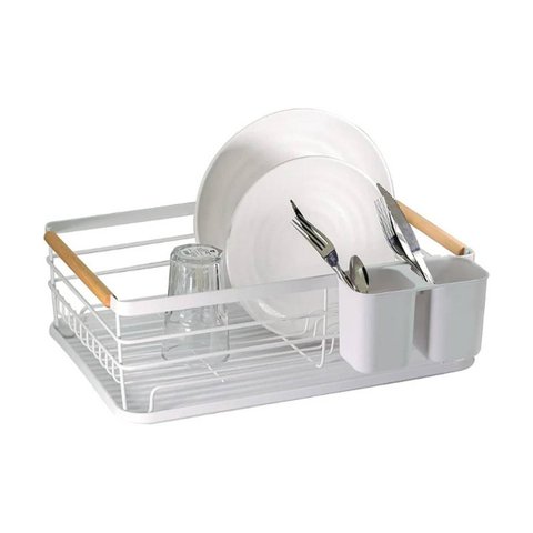 Escorredor Metal com Madeira Branco Tuut