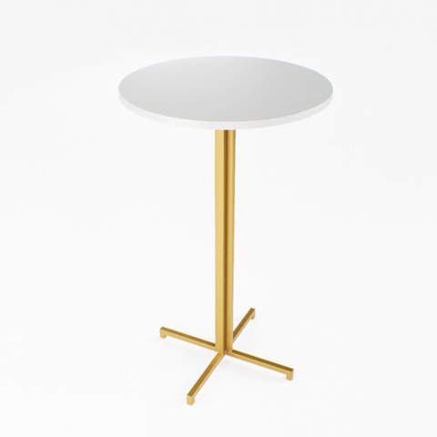 Mesa Alta Bistrô Redonda 100x60cm Dourada Tampo Branco Industrial Don Castro Decor Industrial Premiu