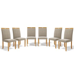 Kit com 6 Cadeiras Aurora Madeira Maciça Estofadas para Mesa de Jantar Veludo Bege 102