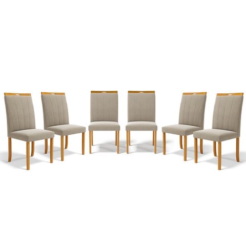 Kit com 6 Cadeiras Aurora Madeira Maciça Estofadas para Mesa de Jantar Veludo Bege 102