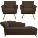 Ver imagem 2 de Kit Diva Recamier Vanessa 140cm Lado Direito e 02 Poltronas Laura Suede Marrom - Amarena Móveis