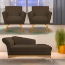 Ver imagem 1 de Kit Diva Recamier Vanessa 140cm Lado Direito e 02 Poltronas Laura Suede Marrom - Amarena Móveis