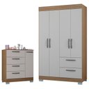 Ver imagem 1 de Cômoda 868 4 Gavetas e 1 Porta com Guarda Roupa Solteiro Tóquio 4 Portas Castanho Off White - Poquem
