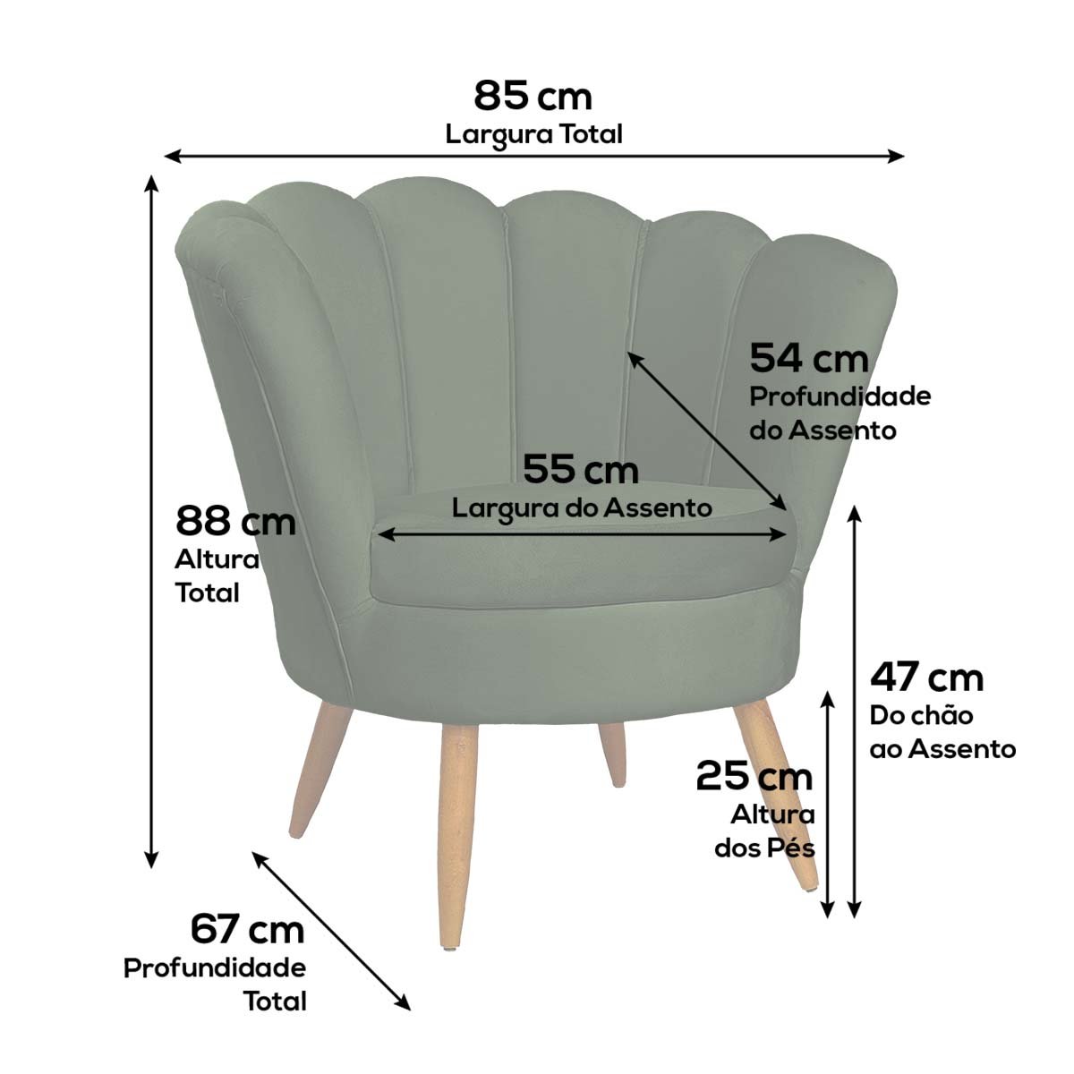 Poltrona Decorativa Pétala de Flor para Sala Verde Musgo - 6