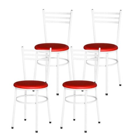 4 Cadeiras Epóxi Branca para Cozinha Vermelho