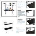 Ver imagem 6 de Carrinho para Bar Industrial 2 Nichos Preto - Placa&ponto