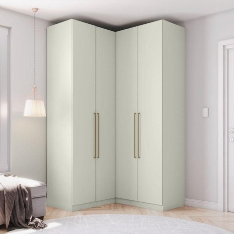 Guarda Roupa de Canto Bellagio 4 Portas de Bater 3 Gavetas MDP Areia HP Casa 812 134cm