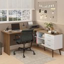 Ver imagem 2 de Escrivaninha Mesa de Escritório de Canto 3 Gavetas Branco/rustic Lisboa Madesa