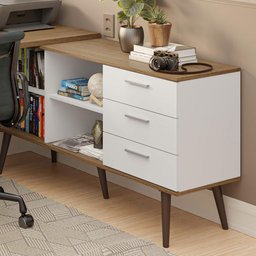 Escrivaninha Mesa de Escritório de Canto 3 Gavetas Branco/rustic Lisboa Madesa - 10