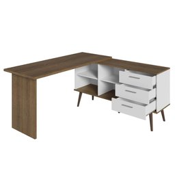 Escrivaninha Mesa de Escritório de Canto 3 Gavetas Branco/rustic Lisboa Madesa - 6