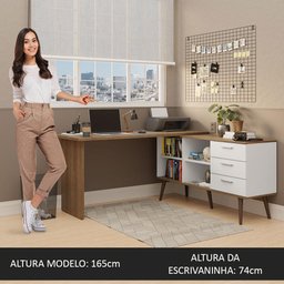 Escrivaninha Mesa de Escritório de Canto 3 Gavetas Branco/rustic Lisboa Madesa - 7