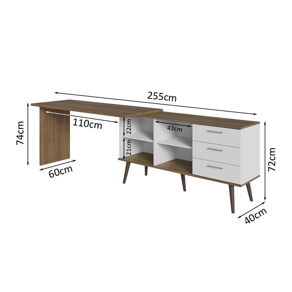 Escrivaninha Mesa de Escritório de Canto 3 Gavetas Branco/rustic Lisboa Madesa - 5