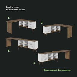 Escrivaninha Mesa de Escritório de Canto 3 Gavetas Branco/rustic Lisboa Madesa - 8