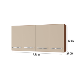 Armário Aéreo de Cozinha 1,20 com 4 Portas Mara Savana/off White - Moblis - 4