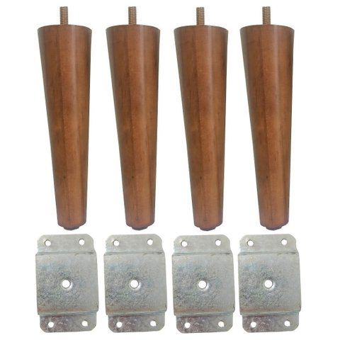 Kit 4 Pé Palito 20cm Amêndoa Marrom Claro + Chapa Suporte Reta