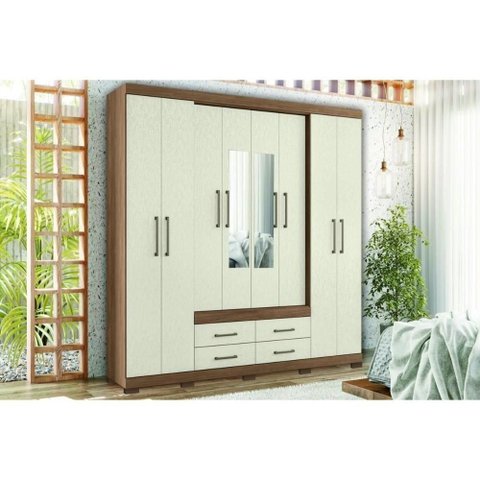 Guarda Roupa 8 Portas (2 C- Espelho) e 4 Gavetas C- Pés Nápoles Jatobá-areia - Santos Andirá