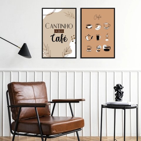 Kit 2 Quadros Café de Toda Forma 24x18cm - com Vidro:moldura Preta