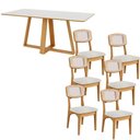 Ver imagem 2 de Mesa Jantar 180cm com 6 Cadeiras Sala Jantar Dalla Costa Mdf Cor:off White com Freijó e Tweed Claro