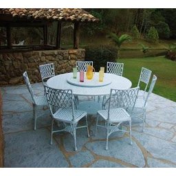Conjunto de Mesa para Jardim Bambu com Mesa de 1,50 M com Giro e 8 Cadeiras em Alumínio Fundido Unif - 1