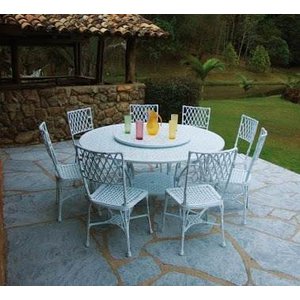 Conjunto de Mesa para Jardim Bambu com Mesa de 1,50 M com Giro e 8 Cadeiras em Alumínio Fundido Unif