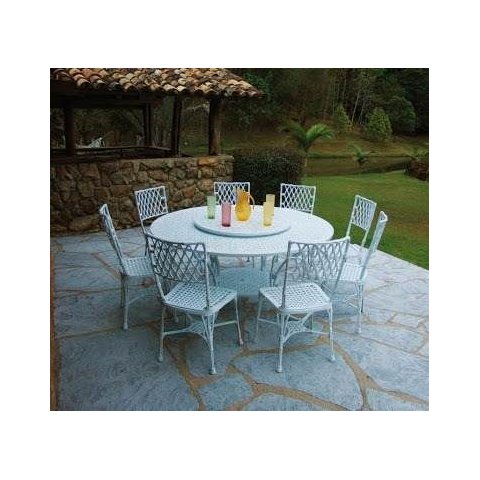 Conjunto de Mesa para Jardim Bambu com Mesa de 1,50 m com Giro e 8 Cadeiras em Alumínio Fundido Unif