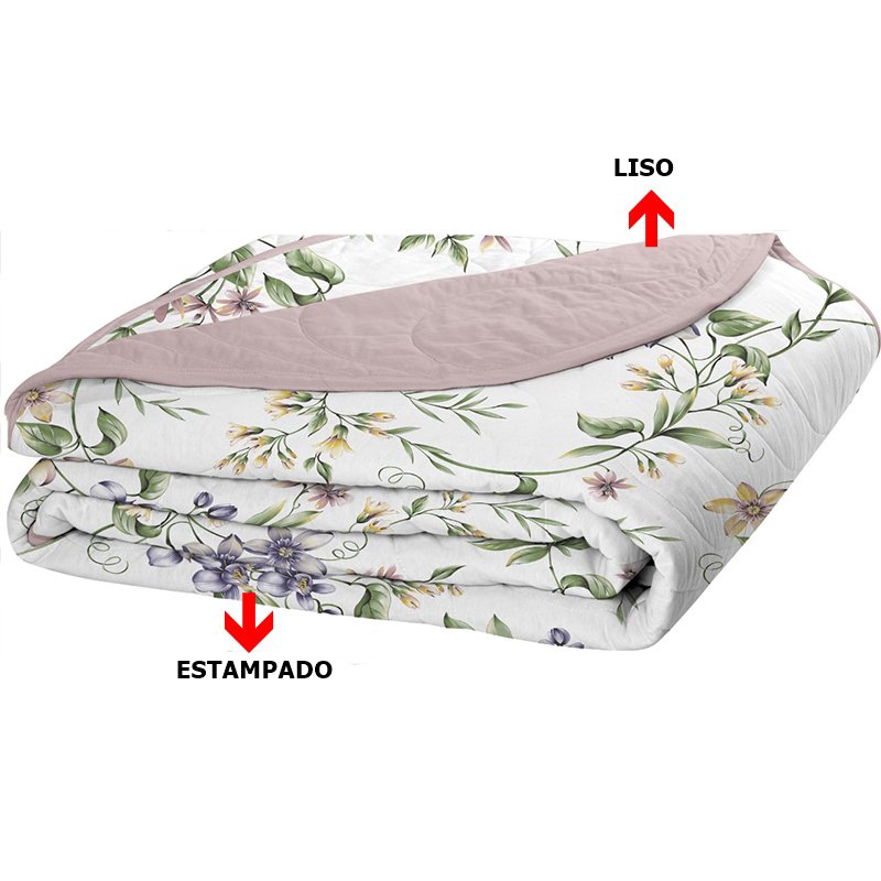 Cobre Leito Tecebem Solteiro Malha Estampada em Matelasse 170 X 240cm Jasmim/rosinha - 3