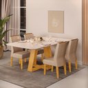 Ver imagem 1 de Conjunto Sala de Jantar Mesa Tampo Retangular Chanfrado Curvo Mad/vid 160 X 90cm Kiara Cedro Off Whi