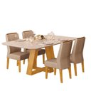 Ver imagem 2 de Conjunto Sala de Jantar Mesa Tampo Retangular Chanfrado Curvo Mad/vid 160 X 90cm Kiara Cedro Off Whi