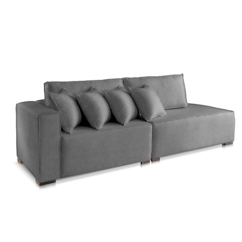 Sofá 4 Lugares Modulado Chaise Almofada Solta Molas Isa Be Linho Grafite 2,5m