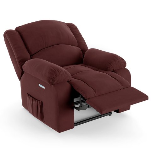 Poltrona do Papai Reclinável Pietra Elétrica Led Massagem Fh9 Veludo Vinho - Mpozenato