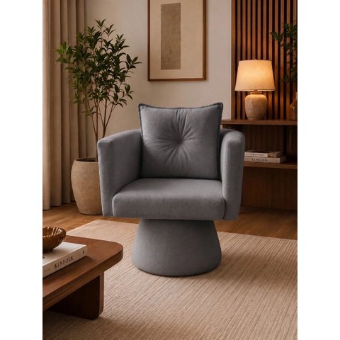 Poltrona Decorativa Orgânica Base Fixa Agatha Suede Cinza Liso