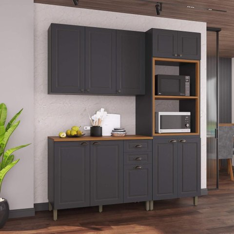 Armário de Cozinha Modulada Compacta Fidelitá Nara 100% MDF 3 Peças 190cm 10 Portas 2 Gavetas com