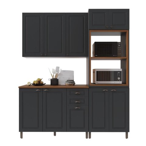 Armário de Cozinha Modulada Compacta Fidelitá Nara 100% MDF 3 Peças 190cm 10 Portas 2 Gavetas com