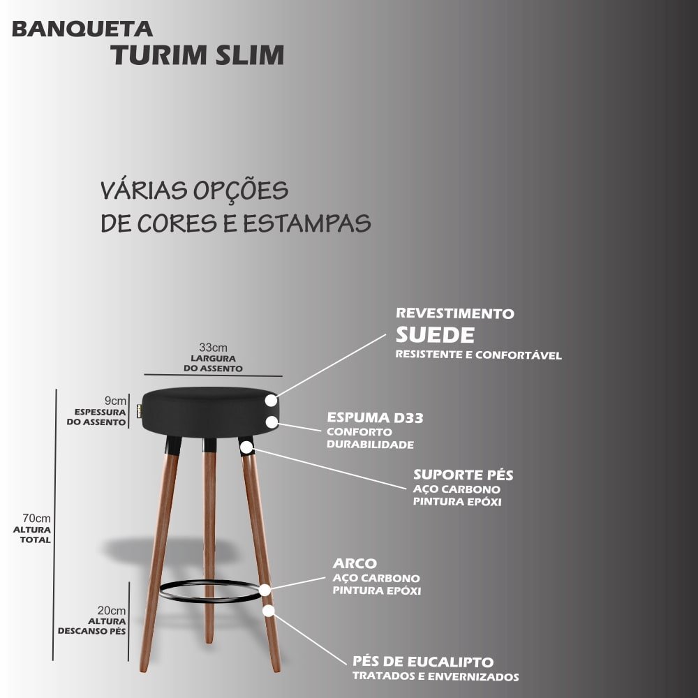 Banqueta Alta para Cozinha e Bancada Turim Slim 70cm Cc Egmobile - 3