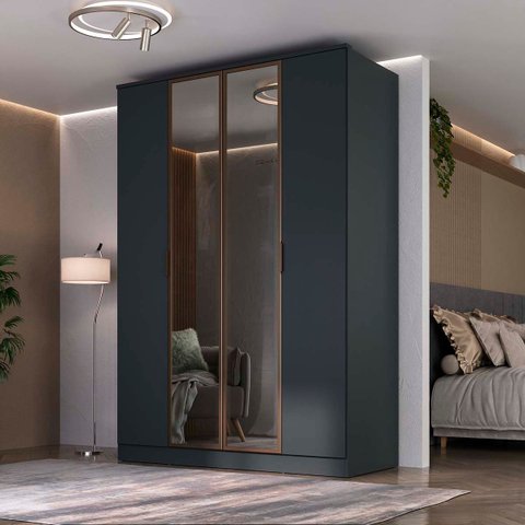 Roupeiro Ravi em Mdf 160,5x232,2cm 4 Portas com Reflecta Grafitto 1110