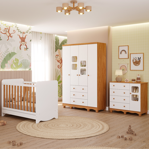 Quarto de Bebê Completo Berço Americano Ben 3 em 1 Guarda Roupa 4 Portas e Cômoda Uli 100%mdf