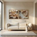 Ver imagem 2 de Quadro Decorativo Flores Brancas 3D Abstratas Moldura Premium:Moldura Freijo/90X90 com Vidro Acrílic